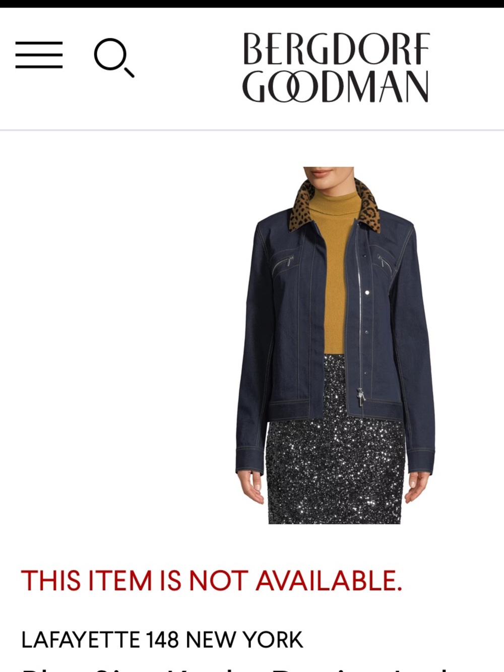 Lafayette 148 New York Navy Denim Jacket with Leopard Collar